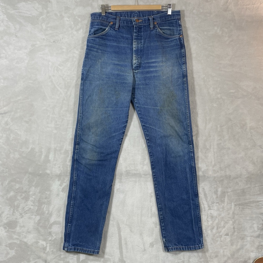 Vtg Wrangler 13MWZ Jeans Mens 36x36 (fit 34x34) Whisker Fade Distressed Mud Wash